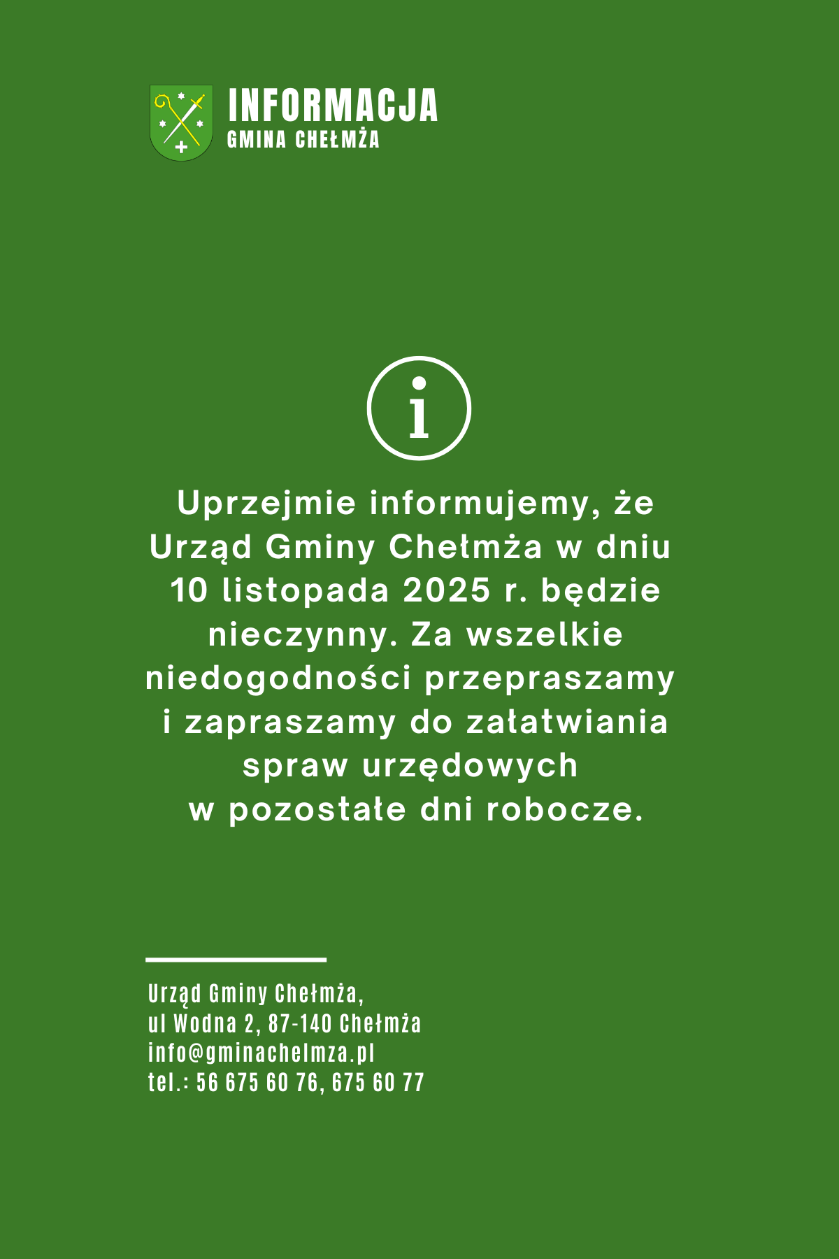 10 listopada - Urząd Gminy nieczynny!